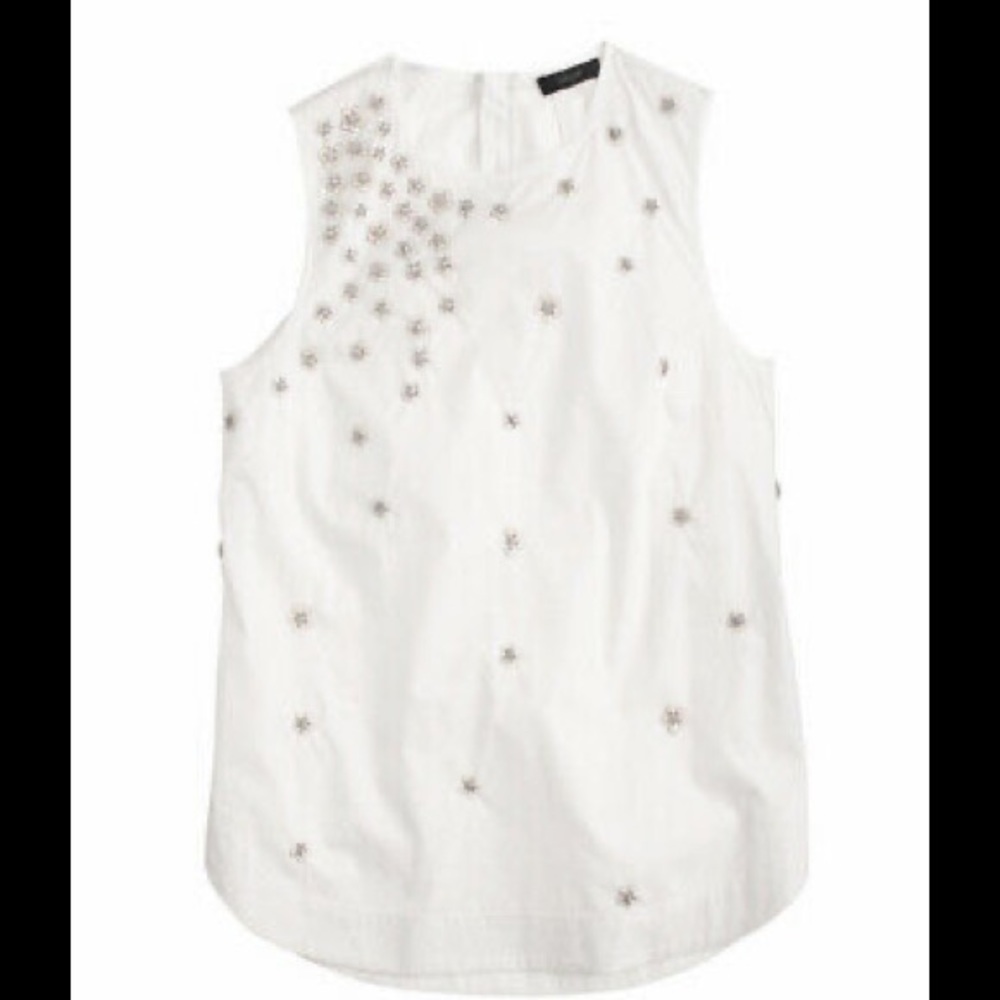 NWOT J. Crew White Embellished Sequin Blouse Tank Top